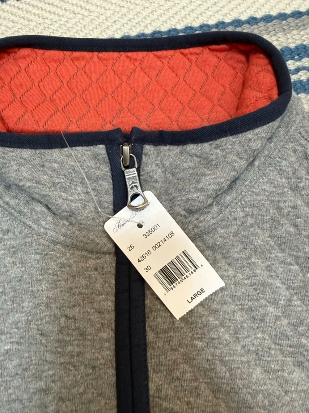 Brooks Brothers Gray Quarter-Zip Pullover with Coral Lining and Navy Trim - Picture 2 of 3